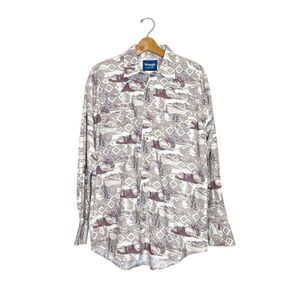 Wrangler L Large Button Down Shirt Western Aztec Rodeo Pearl Snap Cowboy